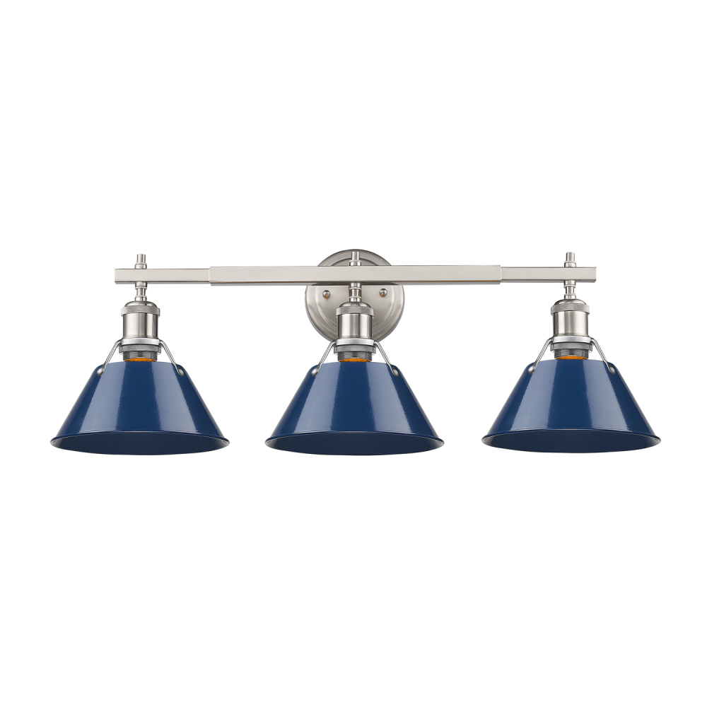 Yep by Golden Lighting Orwell 3-light Vanity in Pewter and Navy Blue shade